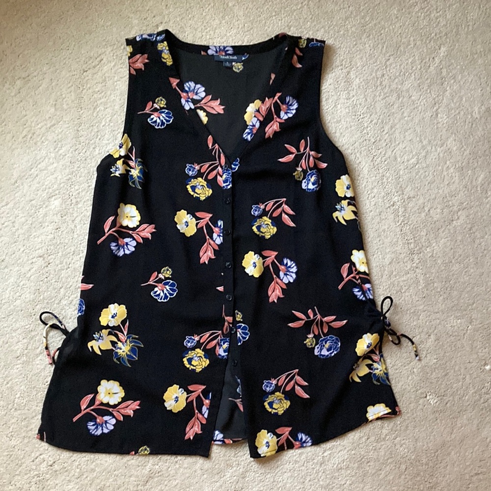 Modcloth Floral Button Down Tunic Split Sides - image 1